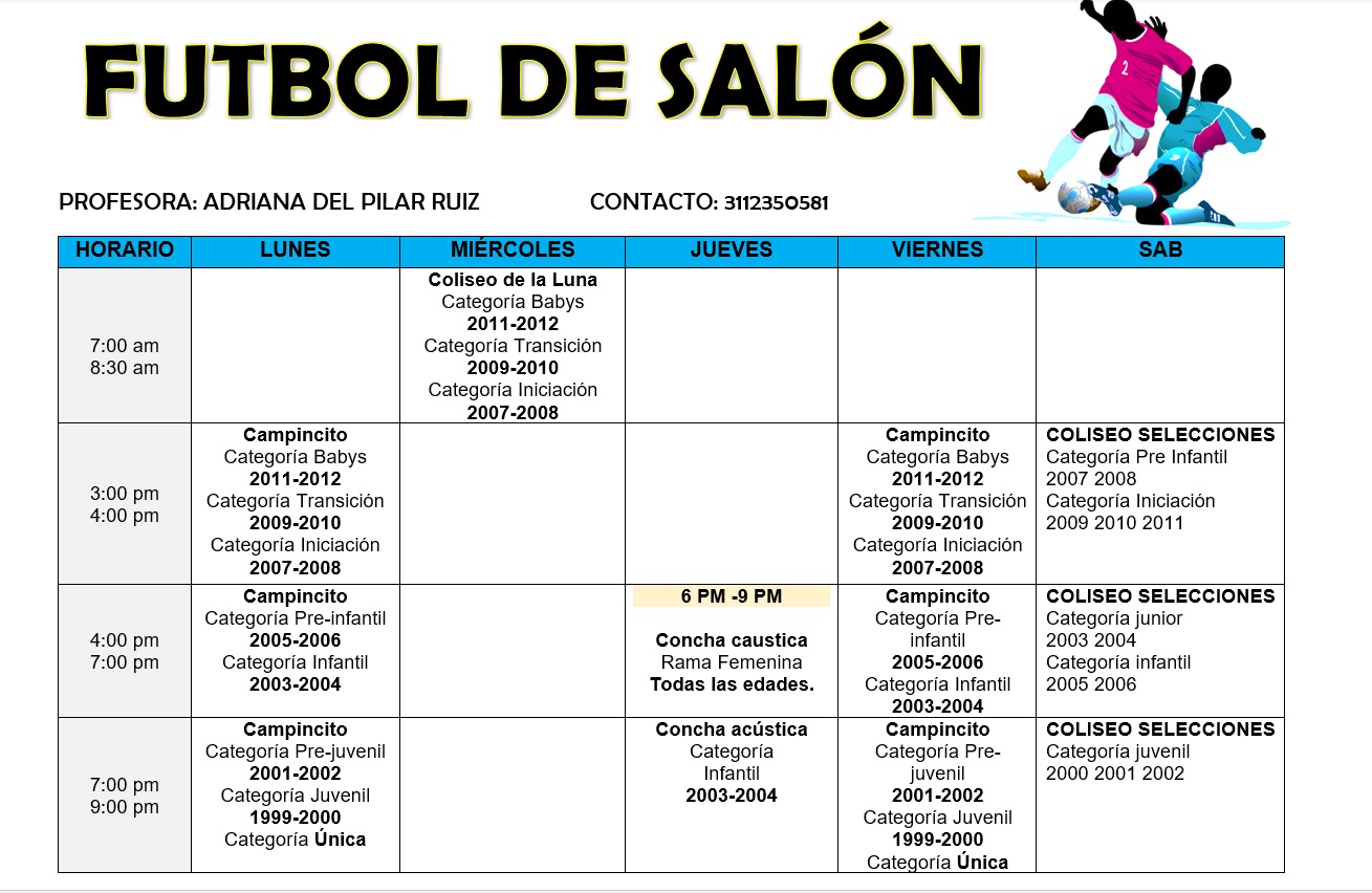 HORARIO FUTBOL SALÓN ADRIANA