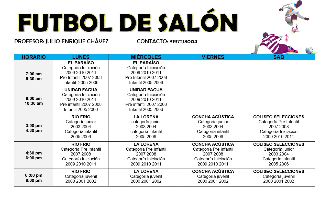 HORARIO FUTBOL SALÓN JULIO CHAVEZ